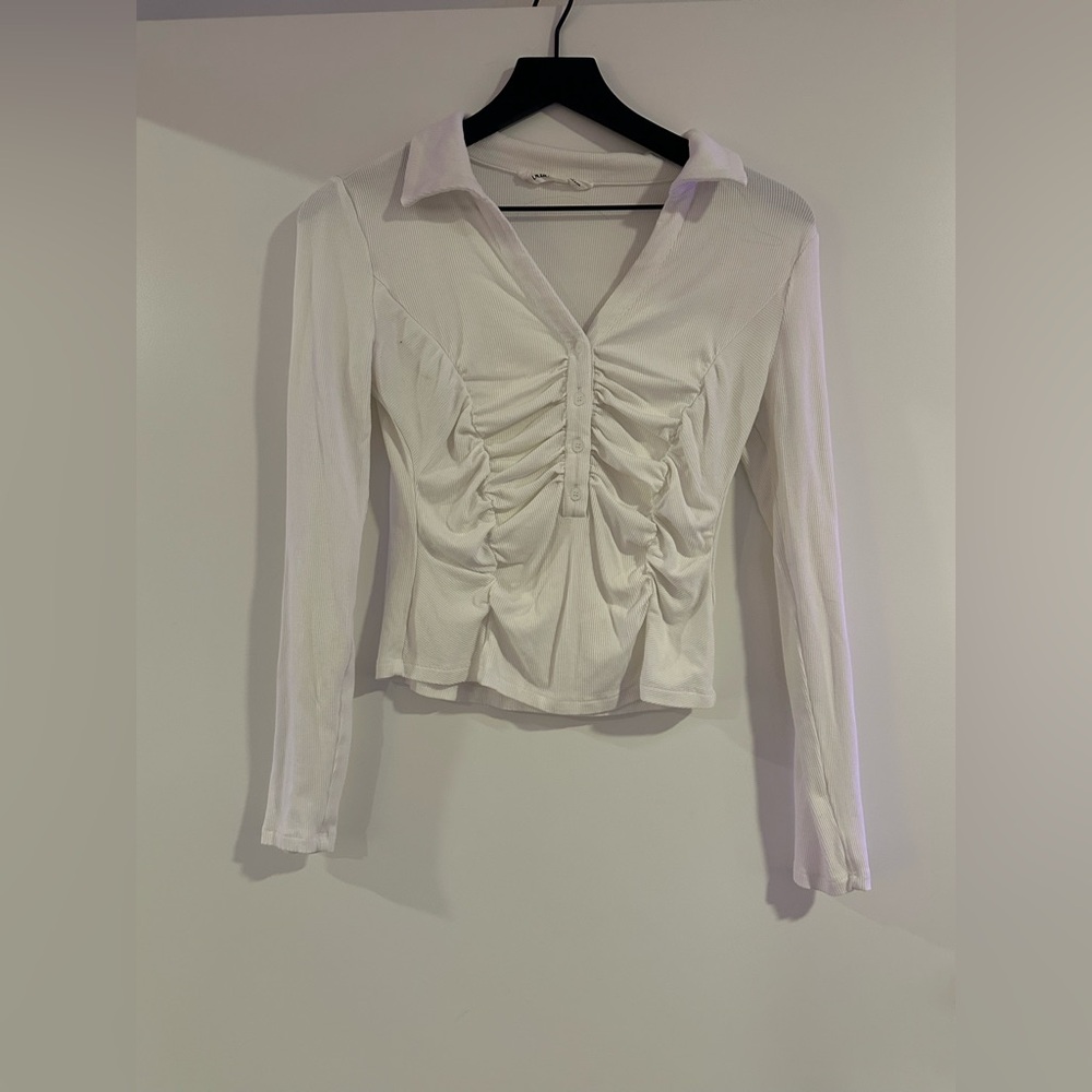 White Scrunch Fitted Button Down